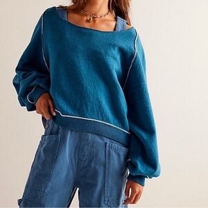 Free People We The Free Midnight Pullover Blue Combo Reversible Size XL NWOT